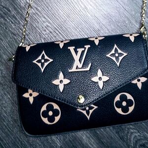 Louis Vuitton Black & Beige Monogram Chain Crossbody Bag